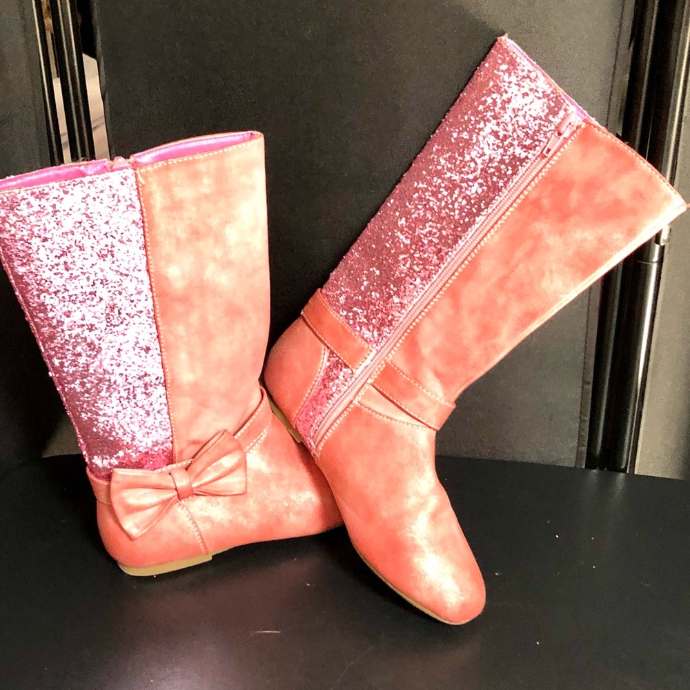 👢TRISHA i love yo kids girls pink glitter boots size 3 EUC